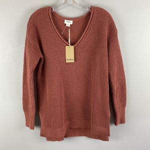 UpWest V-Neck Waffle Knit Sweater in Rust